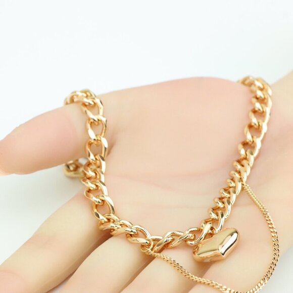 Chunky Yellow Gold Chain Necklace with Heart , XPNL0300 - Picture 6 of 12